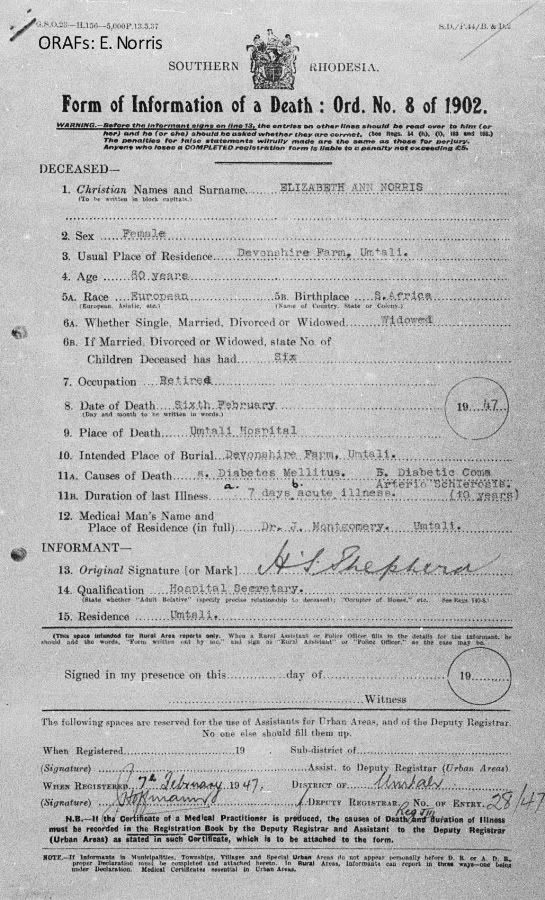 Death Certificate ER (Granny) Norris