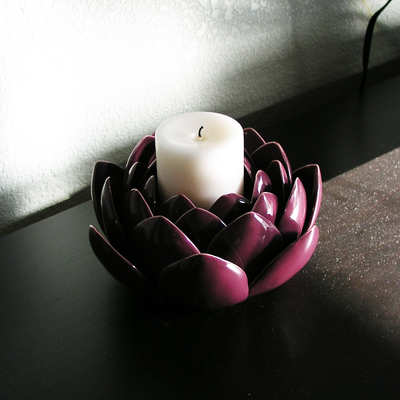 lotus flower candle holder in purple