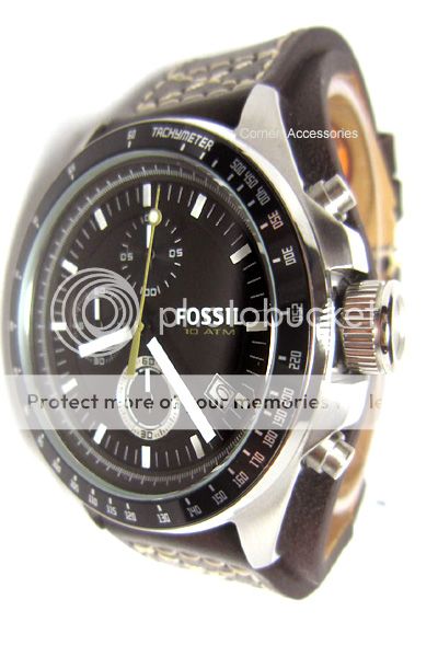 Brand New Fossil Mens Chrono Black Dial Brown Leather CH2599 Watch