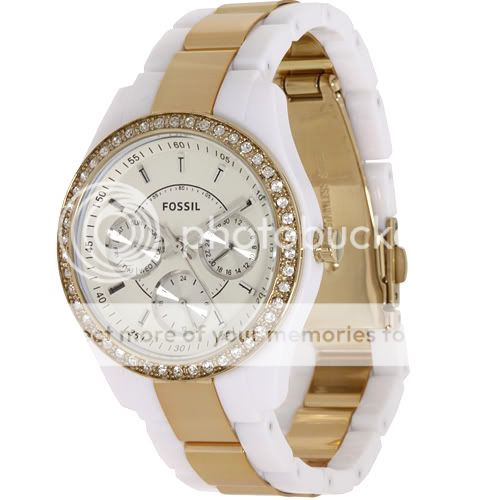 NEW FOSSIL LADIES ACRYLIC WHITE GOLD CRYSTALS ES2805 WATCH  