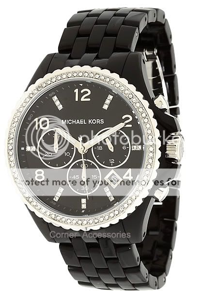 BRAND NEW MICHAEL KORS WOMEN CRYSTALS BLACK TONE CHRONO MK5490 WATCH 