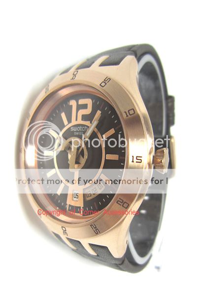 YTG400 New Swatch Mens Watch Brown Leather Band Rosegold 2012