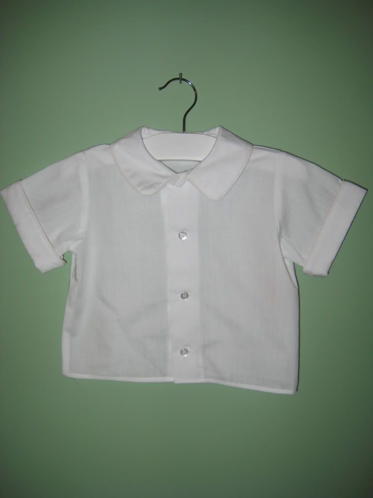 Peter Pan Collar Boy Short Sleeve Shirt White Piping